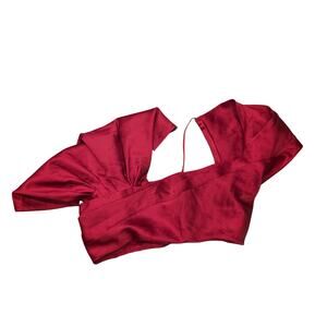 NWT Making the Cut red satin, drapey shoulder crop top sz S